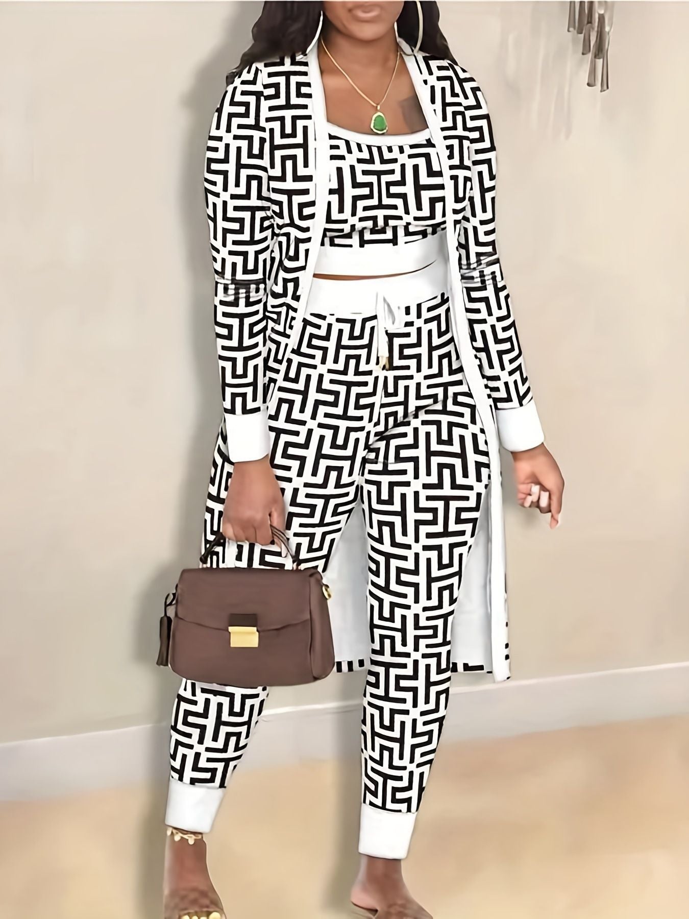 Women's Printed Coat and Trousers Set
