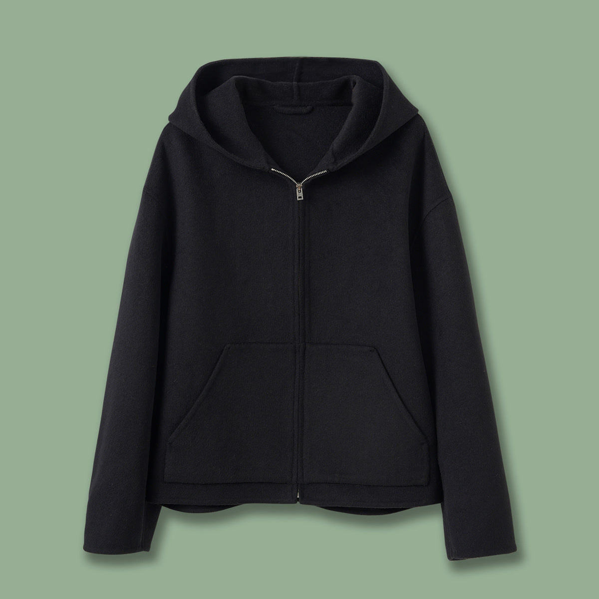 Wool Blend Hooded Coat Unisex Mid-Length Jacket