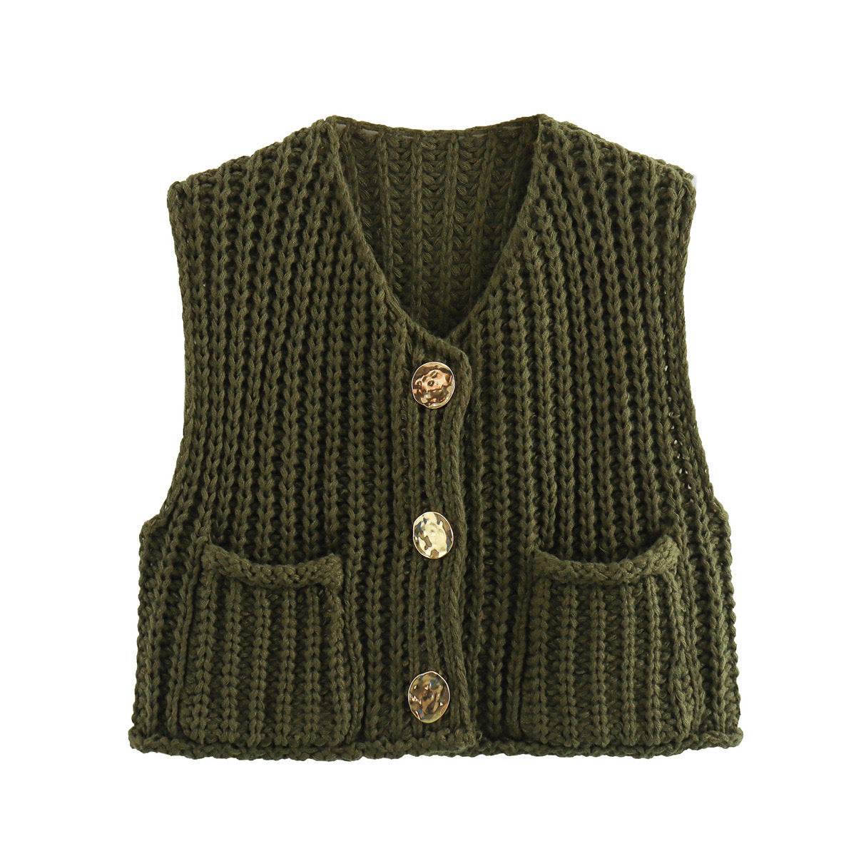 New Casual Knitted Short Sleeveless Fashion Cardigan Sweater Thick Yarn Open Front Versatile Top Loose Fit Woolen Ves