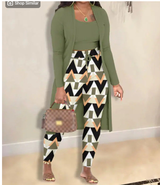 Women's Printed Coat and Trousers Set