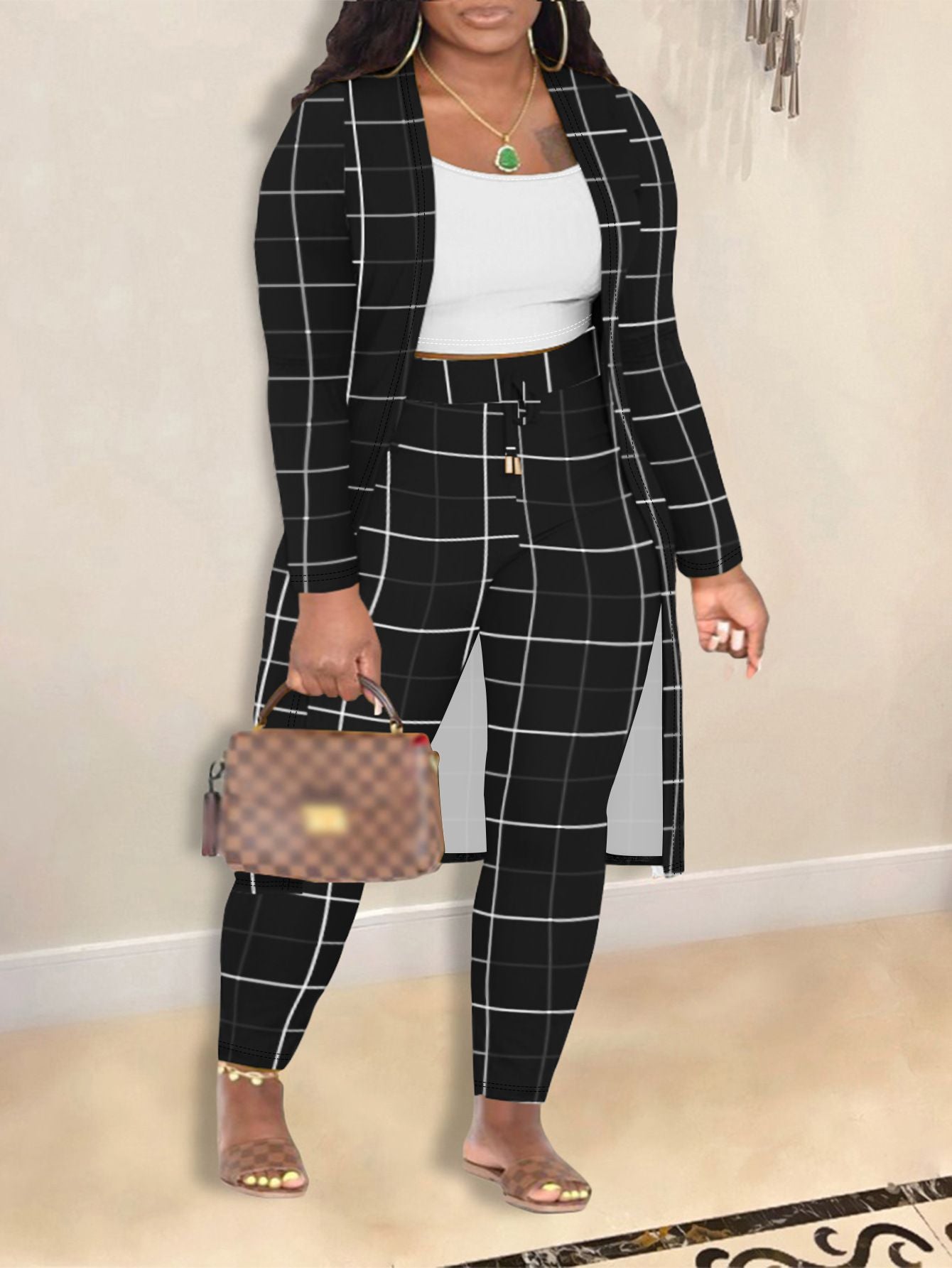 Women's Printed Coat and Trousers Set