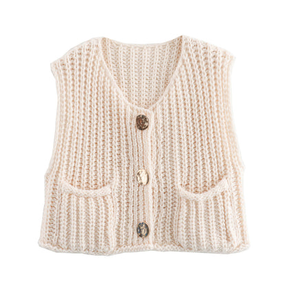 New Casual Knitted Short Sleeveless Fashion Cardigan Sweater Thick Yarn Open Front Versatile Top Loose Fit Woolen Ves