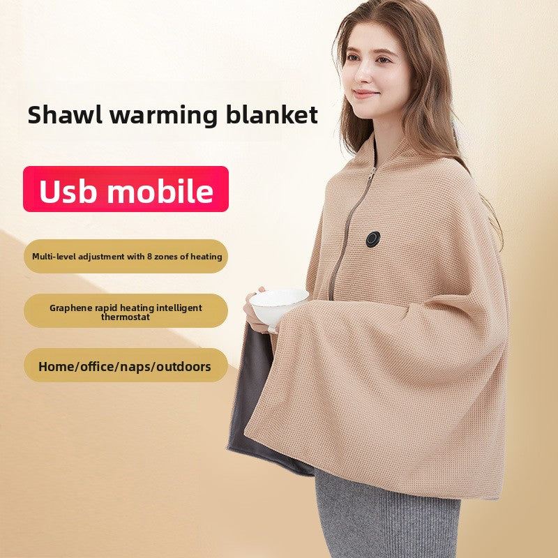 Electric heated outdoor shawl, USB rechargeable blanket, office warming blanket