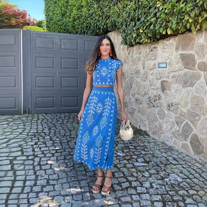 Two printed resort-style suit skirts