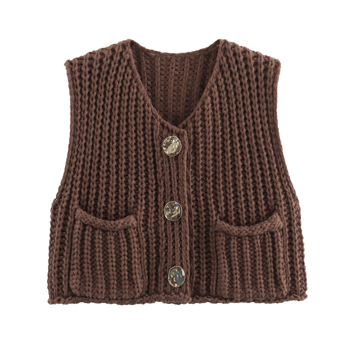 New Casual Knitted Short Sleeveless Fashion Cardigan Sweater Thick Yarn Open Front Versatile Top Loose Fit Woolen Ves