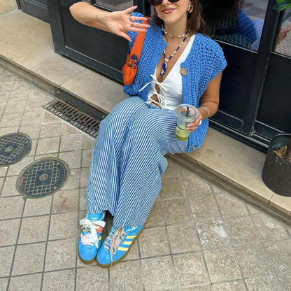 New Casual Knitted Short Sleeveless Fashion Cardigan Sweater Thick Yarn Open Front Versatile Top Loose Fit Woolen Ves