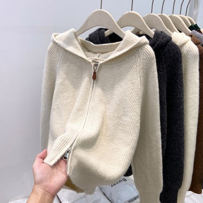 Women's Hooded Ribbed Knit Cardigan