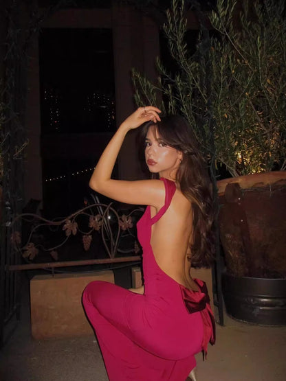Sexy Backless Bow Dress for Women