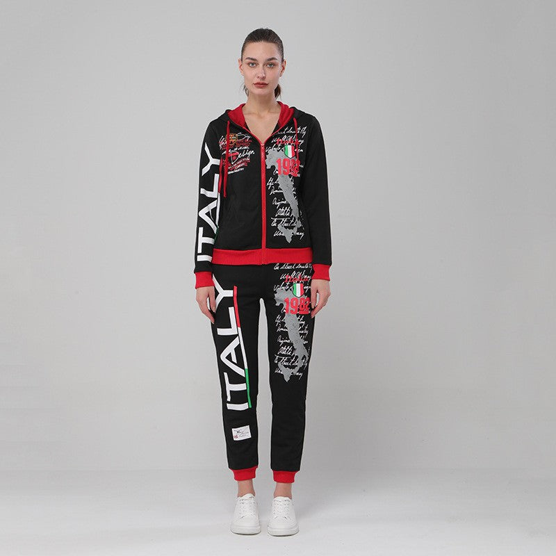 Hooded Printed Trousers suit