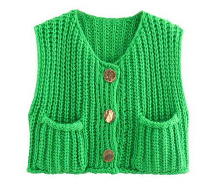 New Casual Knitted Short Sleeveless Fashion Cardigan Sweater Thick Yarn Open Front Versatile Top Loose Fit Woolen Ves