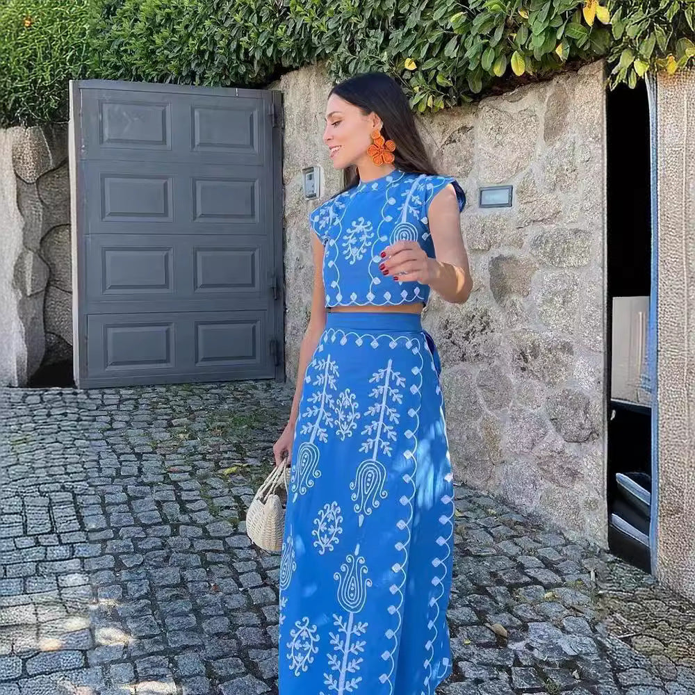 Two printed resort-style suit skirts