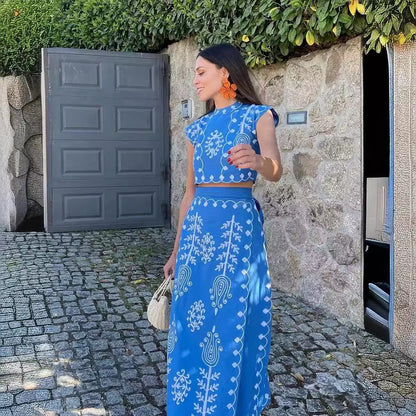 Two printed resort-style suit skirts