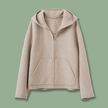 Wool Blend Hooded Coat Unisex Mid-Length Jacket