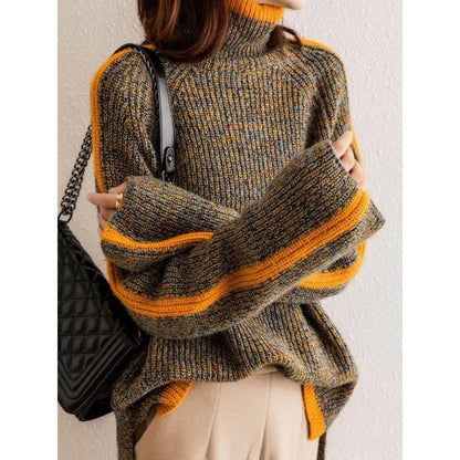 High-neck color-block knit sweater
