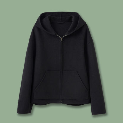 Wool Blend Hooded Coat Unisex Mid-Length Jacket