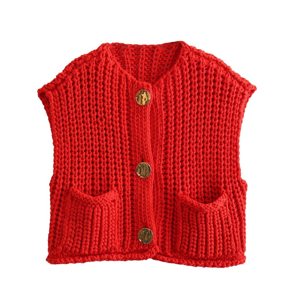 New Casual Knitted Short Sleeveless Fashion Cardigan Sweater Thick Yarn Open Front Versatile Top Loose Fit Woolen Ves