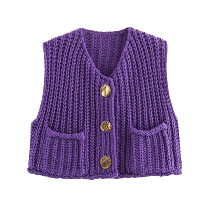 New Casual Knitted Short Sleeveless Fashion Cardigan Sweater Thick Yarn Open Front Versatile Top Loose Fit Woolen Ves