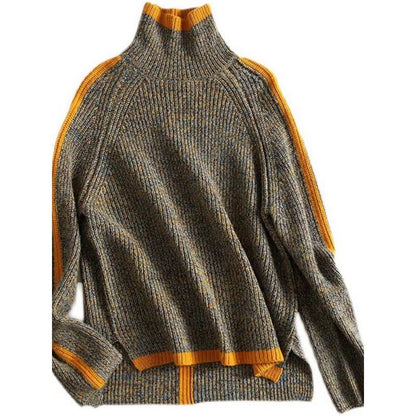 High-neck color-block knit sweater