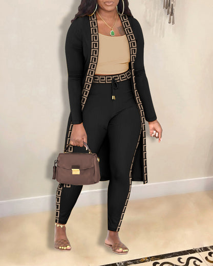 Women's Printed Coat and Trousers Set