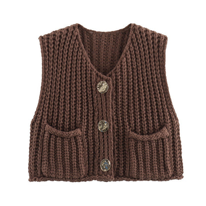New Casual Knitted Short Sleeveless Fashion Cardigan Sweater Thick Yarn Open Front Versatile Top Loose Fit Woolen Ves