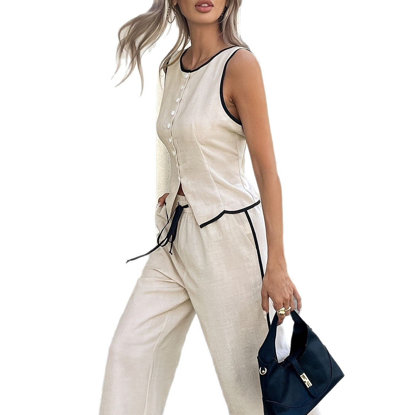Women's Sleeveless Vest and Drawstring Trousers Set