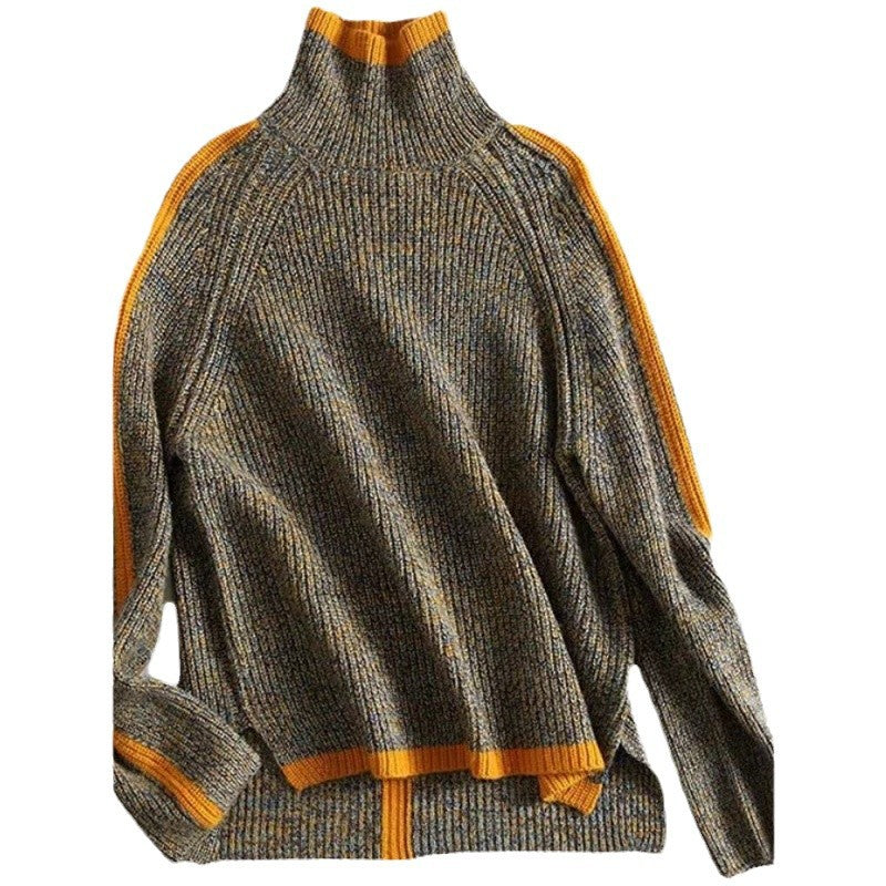 High-neck color-block knit sweater