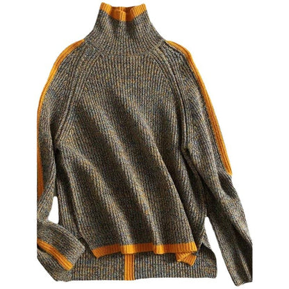 High-neck color-block knit sweater
