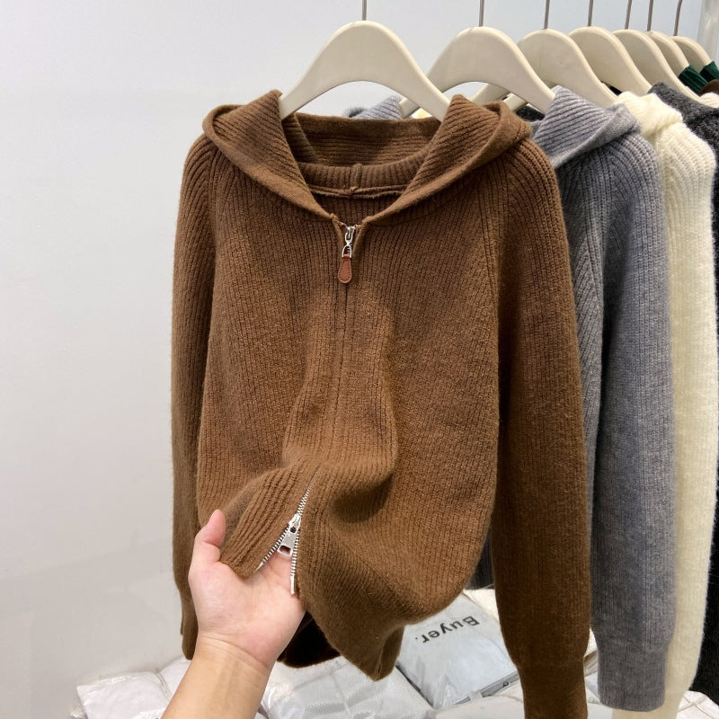 Women's Hooded Ribbed Knit Cardigan