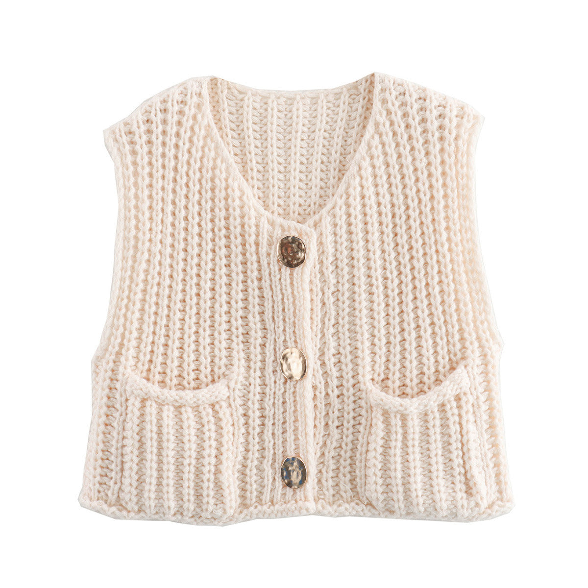 New Casual Knitted Short Sleeveless Fashion Cardigan Sweater Thick Yarn Open Front Versatile Top Loose Fit Woolen Ves