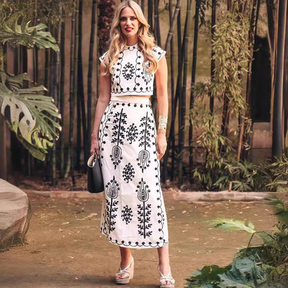 Two printed resort-style suit skirts