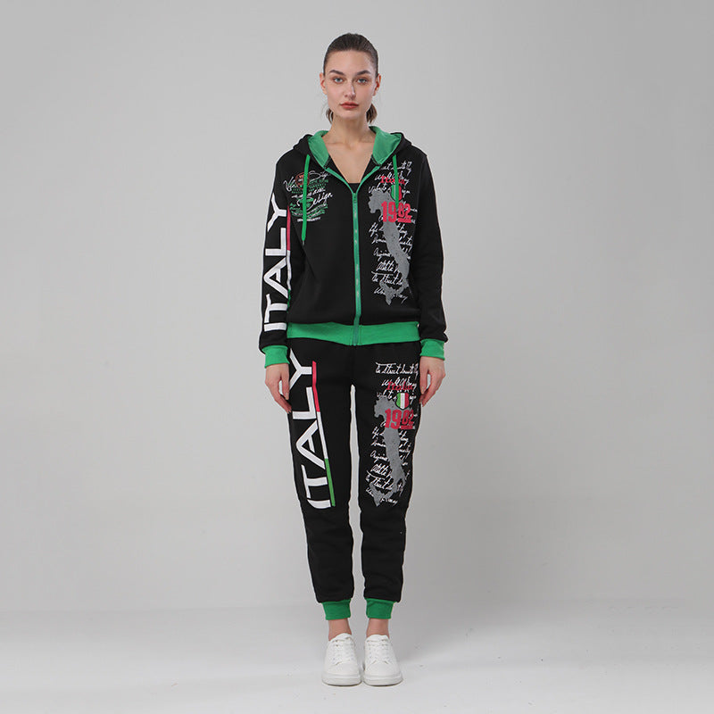 Hooded Printed Trousers suit