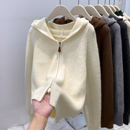 Women's Hooded Ribbed Knit Cardigan
