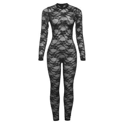 Women's Sexy Lace Long Sleeve One-Piece Trousers