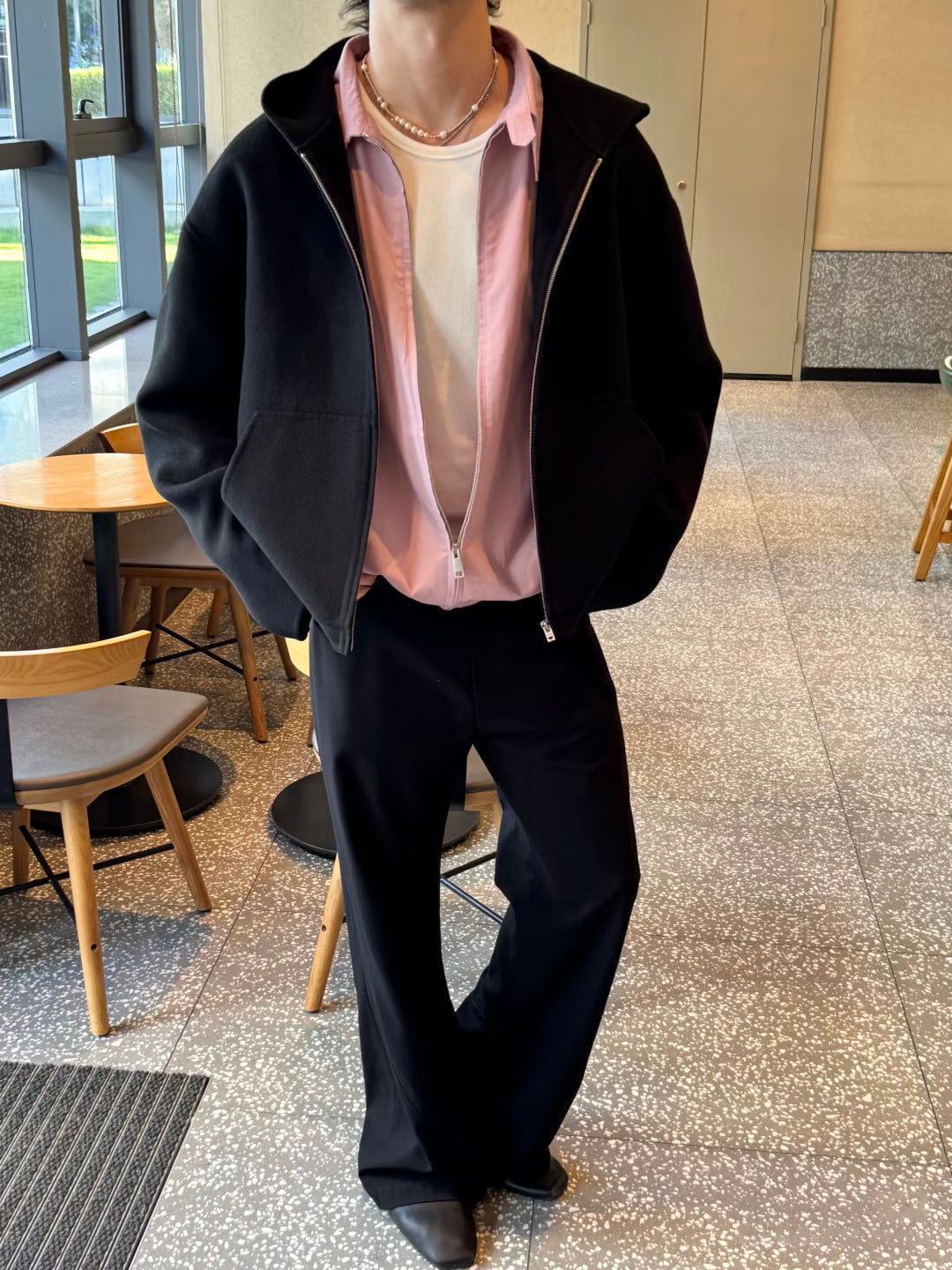 Wool Blend Hooded Coat Unisex Mid-Length Jacket