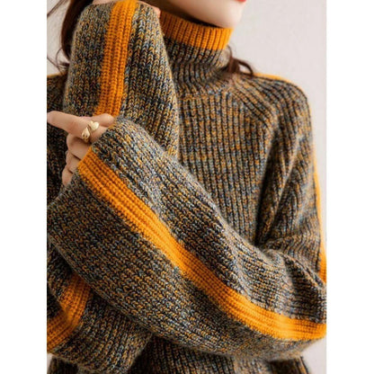 High-neck color-block knit sweater