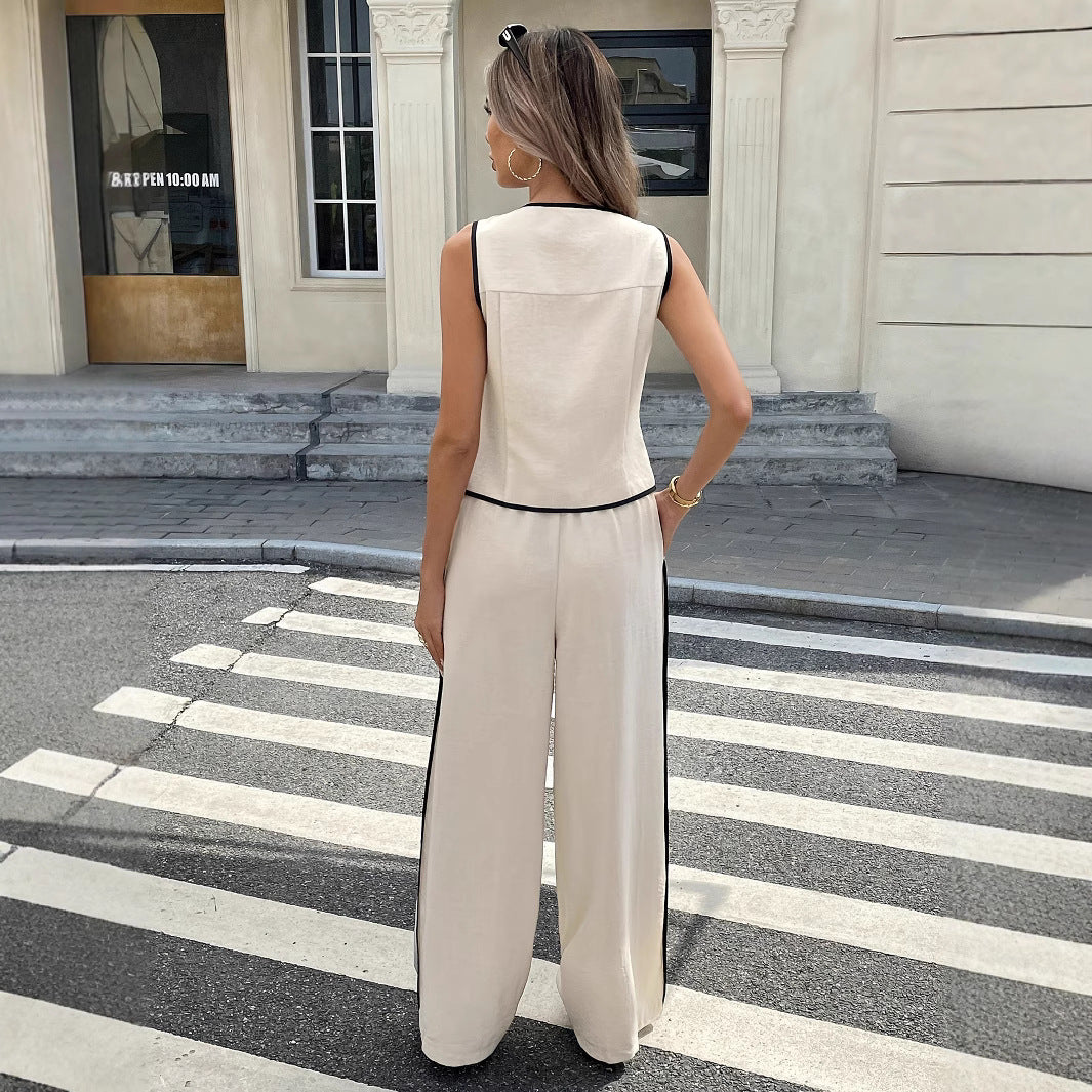 Women's Sleeveless Vest and Drawstring Trousers Set